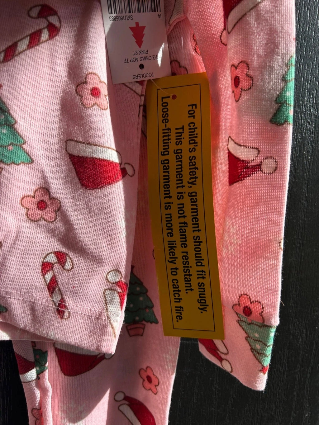 Kids Holiday Pajama Set Pink Christmas Santa Hats Trees Candy Canes Flowers 2T