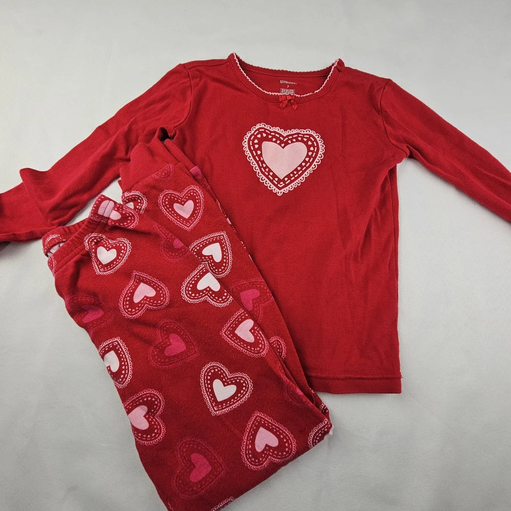 Gymboree Little Girls Size 7 Snug Fit Pajamas Red Pink Hearts Top Bottoms Cotton