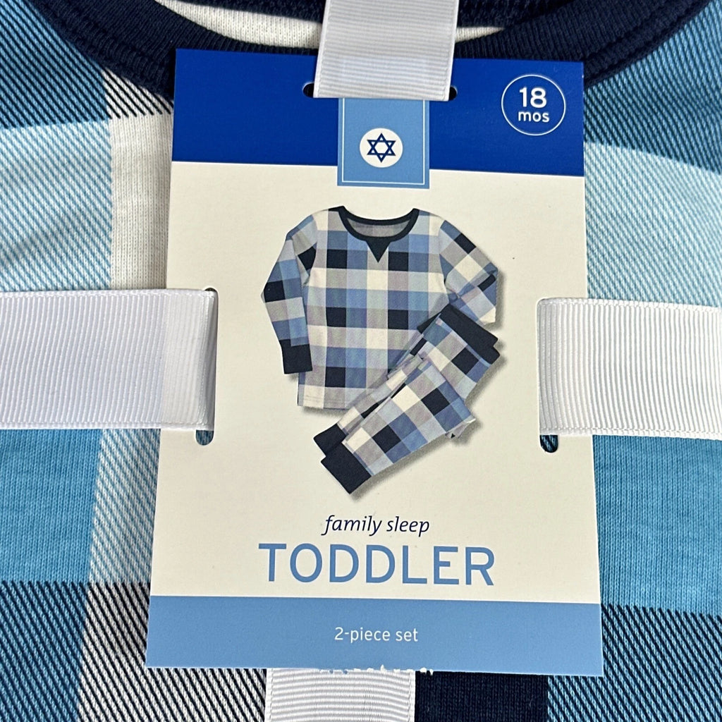 Family Sleep Child 18 Months Blue Pajama Set Hanukkah Blue Plaid