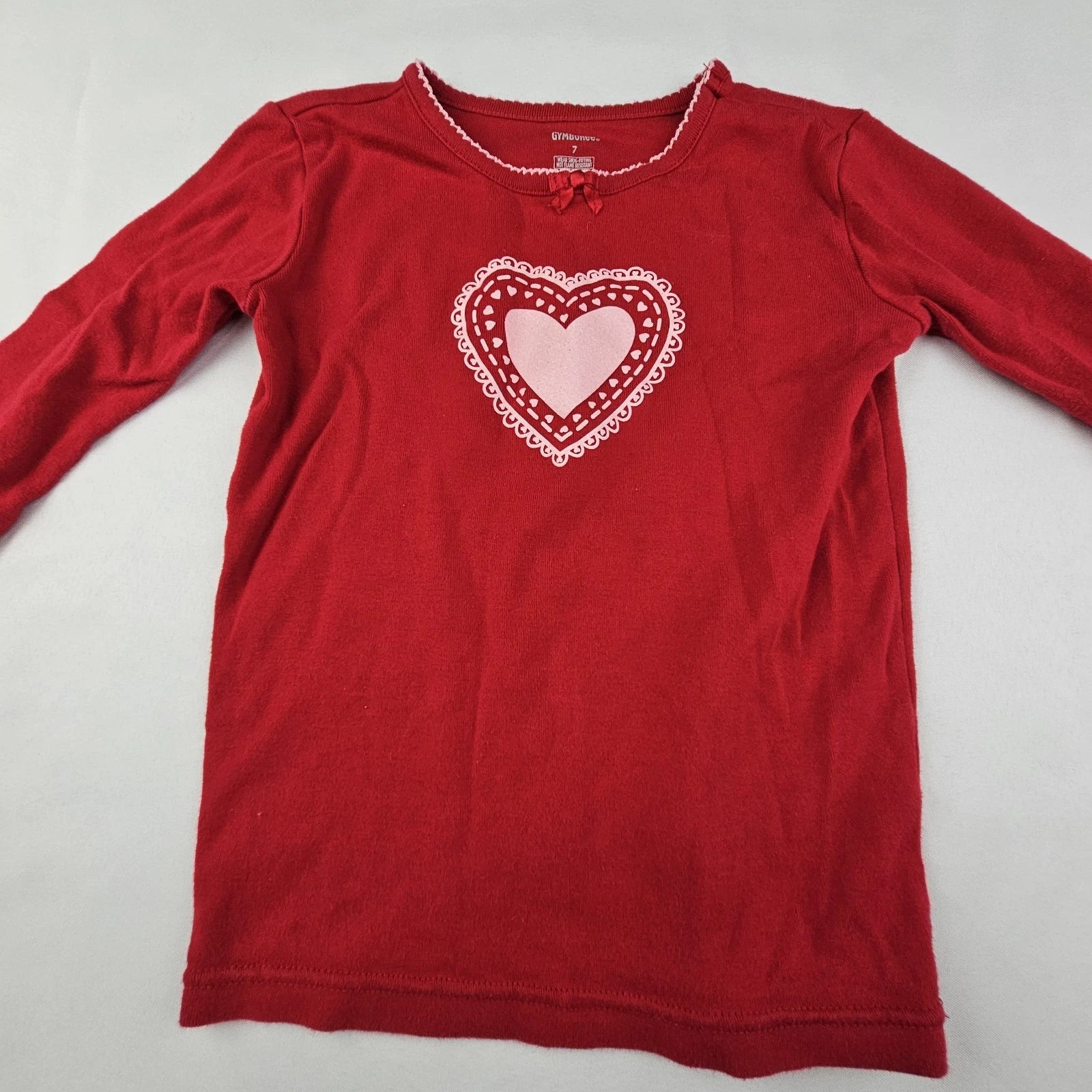 Gymboree Little Girls Size 7 Snug Fit Pajamas Red Pink Hearts Top Bottoms Cotton