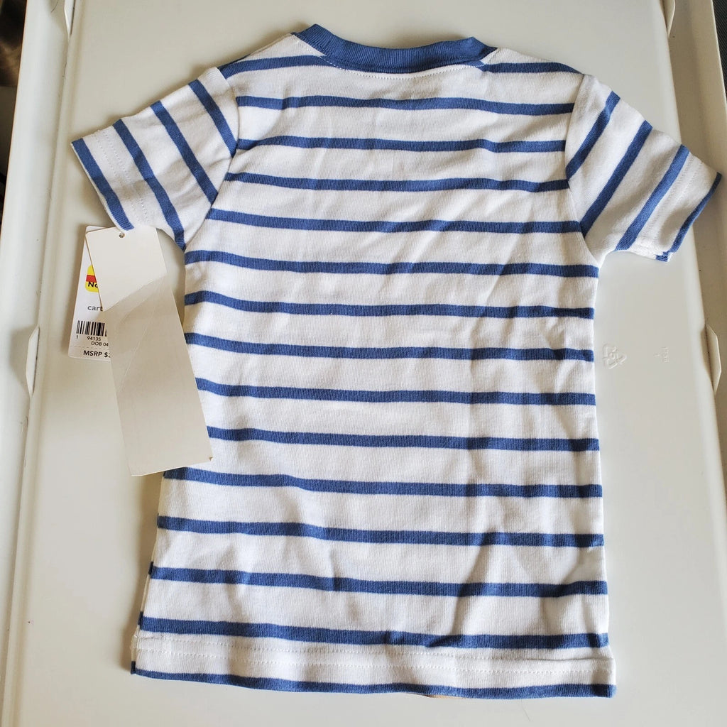 Carters Hippopotamus PJ Set 18 mos Blue White Stripes New With Tag