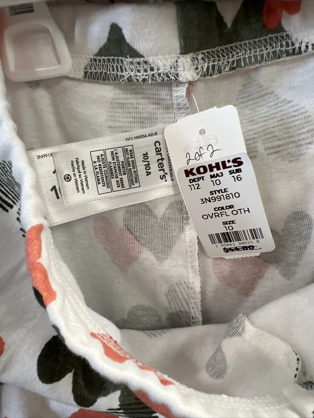 Carters Girls White Multicolored Heart Pajama Set Sz 10/10A NWT