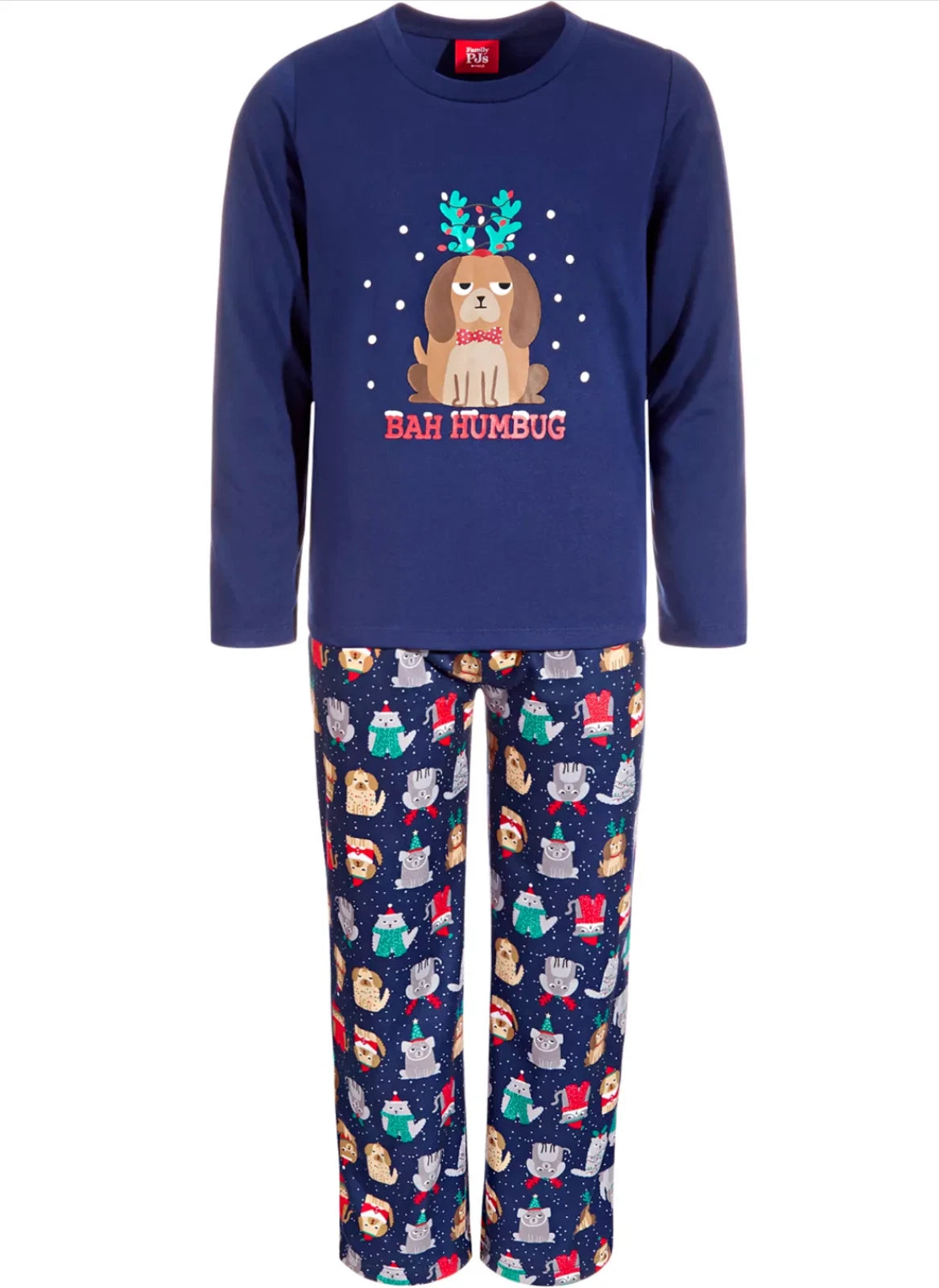 FAMILY PAJAMAS Little Kids' Bah Humbug Dogs Pajama Set XS X-Small (4-5) Blue