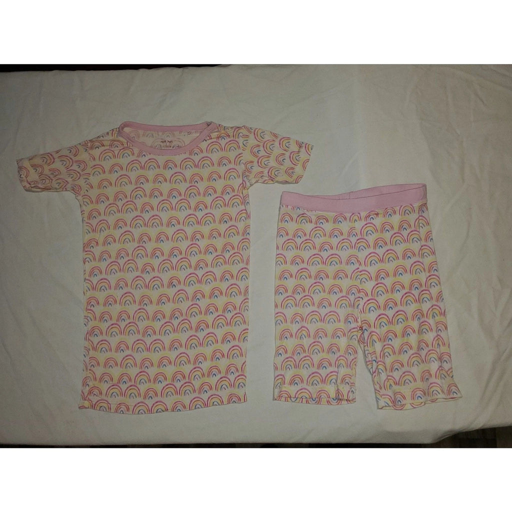 Little Sleepies Girls 7/8 Pink Pastel Rainbows Short Sleeve Pajama Set