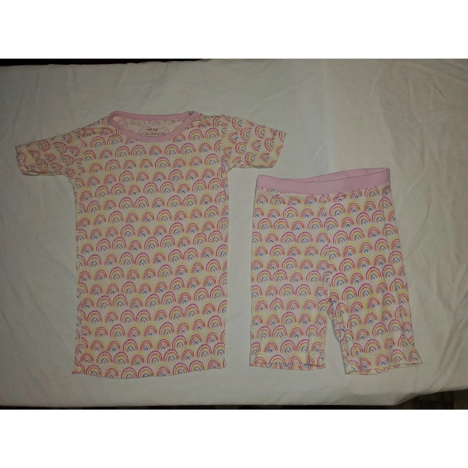 Little Sleepies Girls 7/8 Pink Pastel Rainbows Short Sleeve Pajama Set