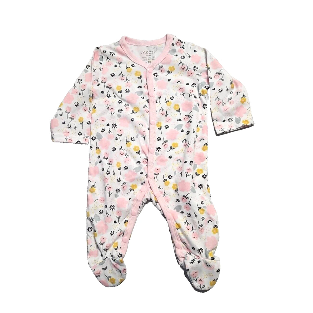 JY Cozy Baby Girl Footie Pajamas 0-3M Floral and Rainbows