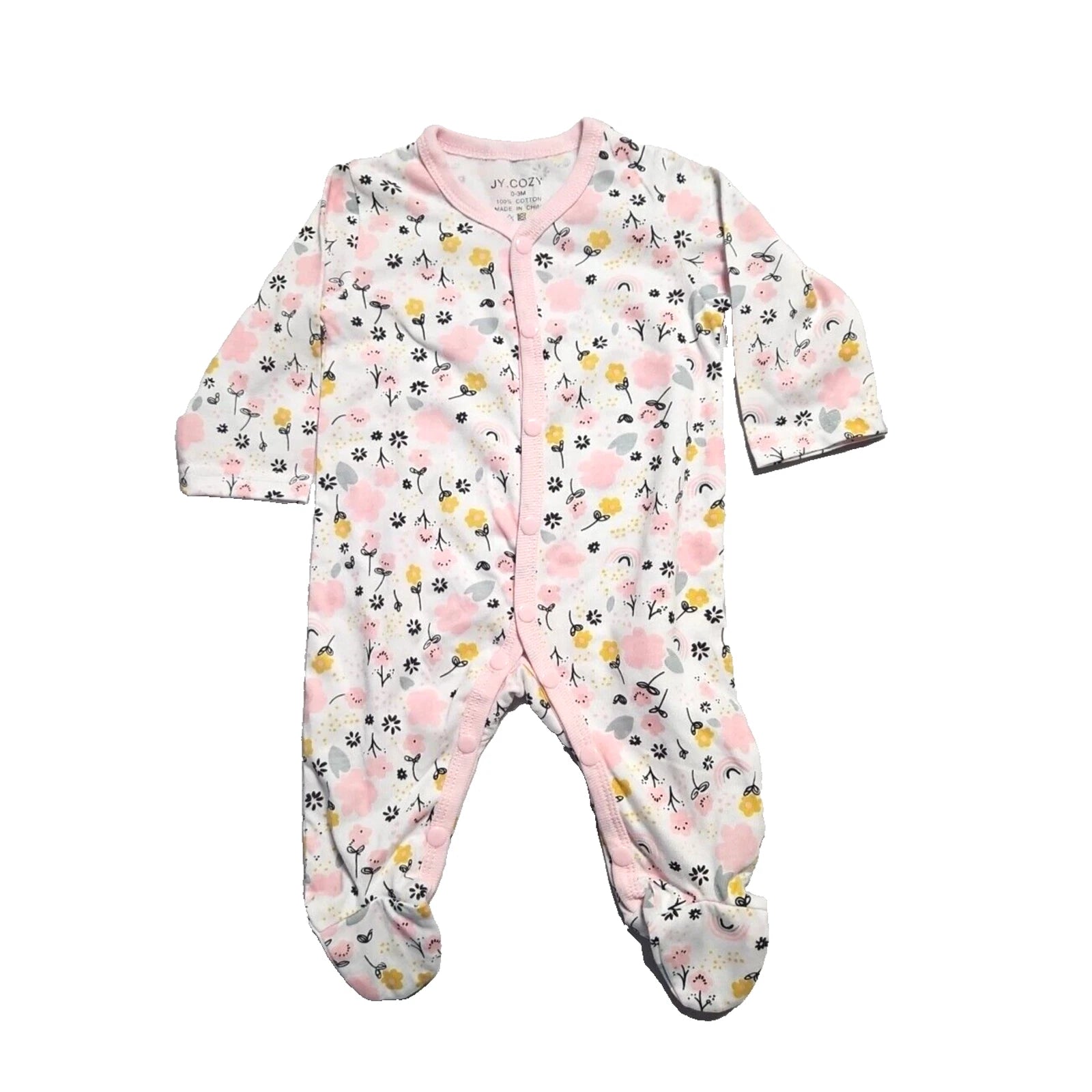 JY Cozy Baby Girl Footie Pajamas 0-3M Floral and Rainbows
