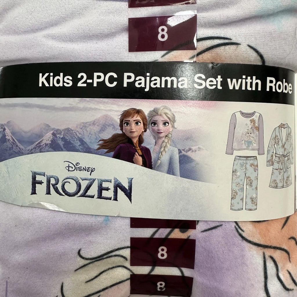 Disney Frozen Plush Robe & 2 Pc Pajamas Size 8 Lilac & Blue Multi MSRP $60 NWT