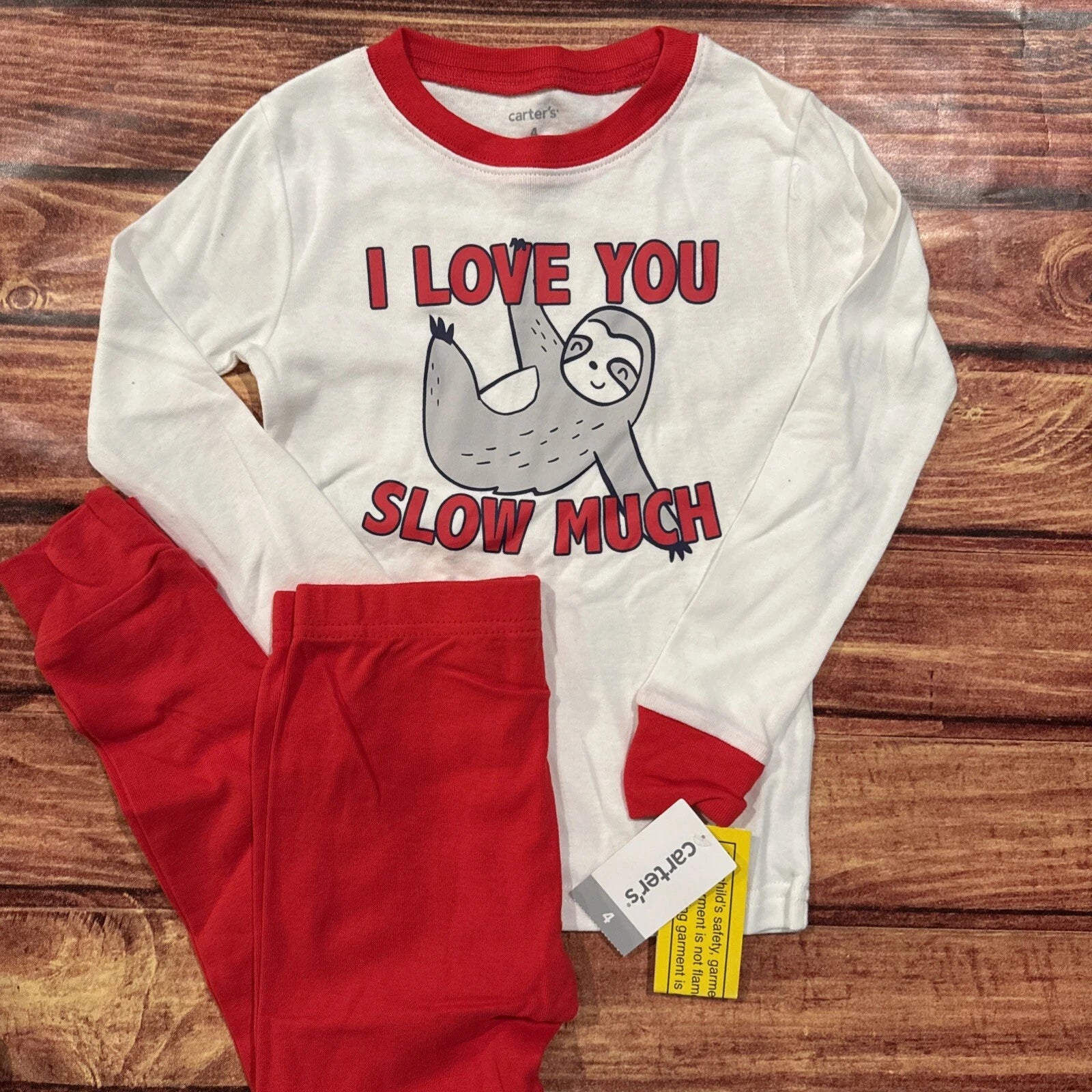 Carter’s Pajama Sets Boy’s Size 4 Snug Fit Cotton Sloth Love Red Bx9