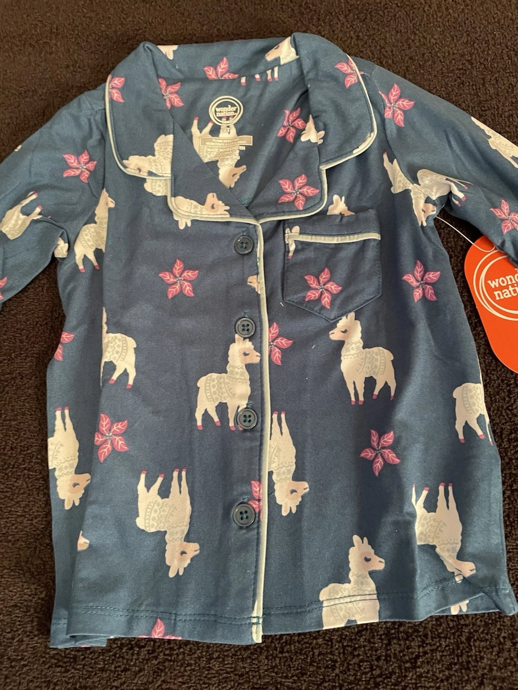 NWT Wonder Nation Girls 2T Llama Pajama Set Long Sleeve Flame Resistant
