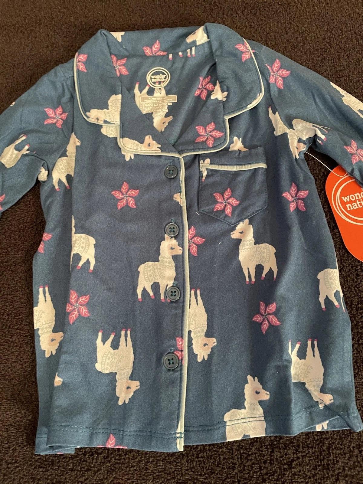 NWT Wonder Nation Girls 2T Llama Pajama Set Long Sleeve Flame Resistant