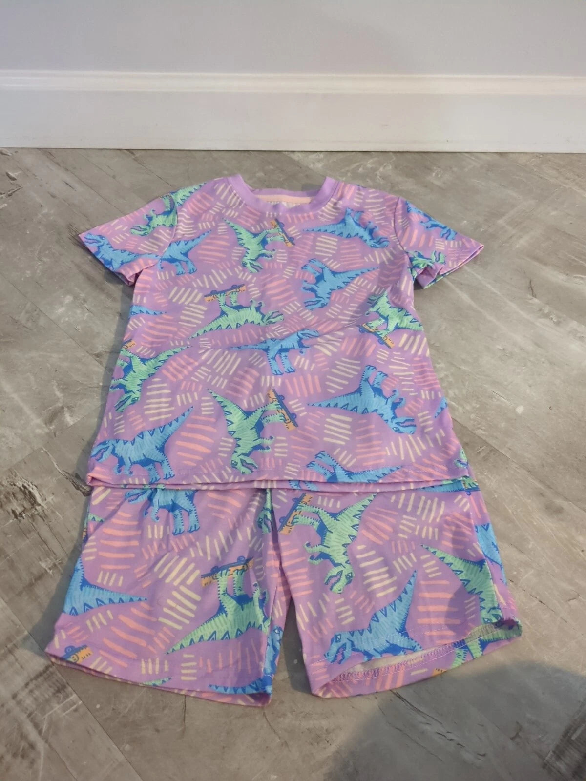 Cat & Jack Girls Small Dinosaur On Skateboard Pajama Set