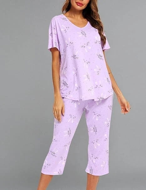 girls Pajama Sets Cotton Summer Pjs Tops with Capri Pants Sleepwear Large 10-12