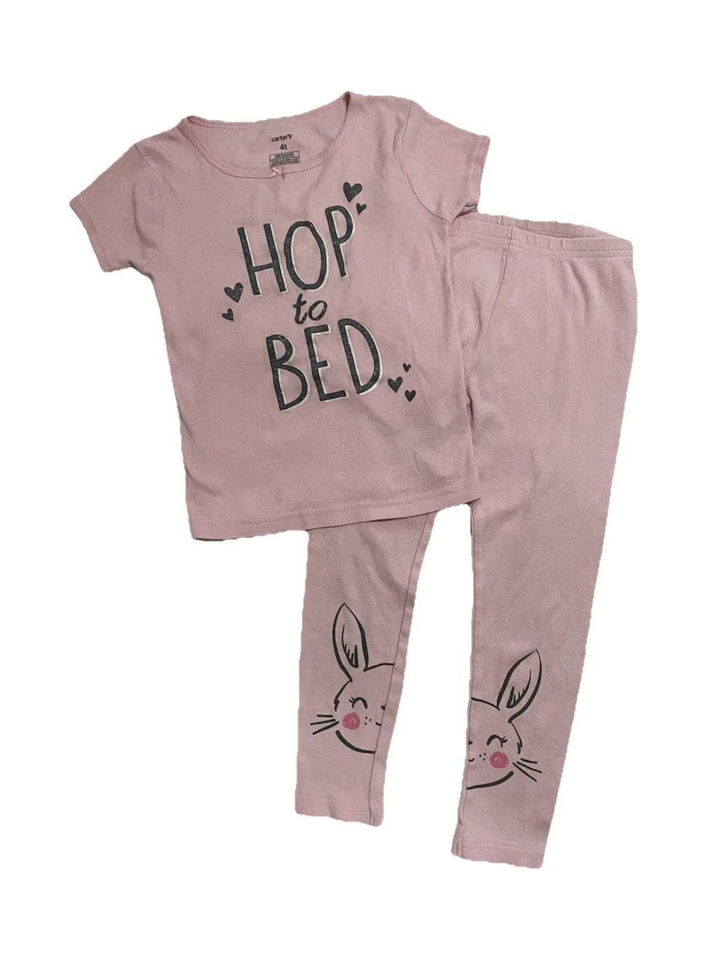 Carter's Girls Bunny Pajama Set Snug Fit Pink Kids Size 4T Short Sleeve