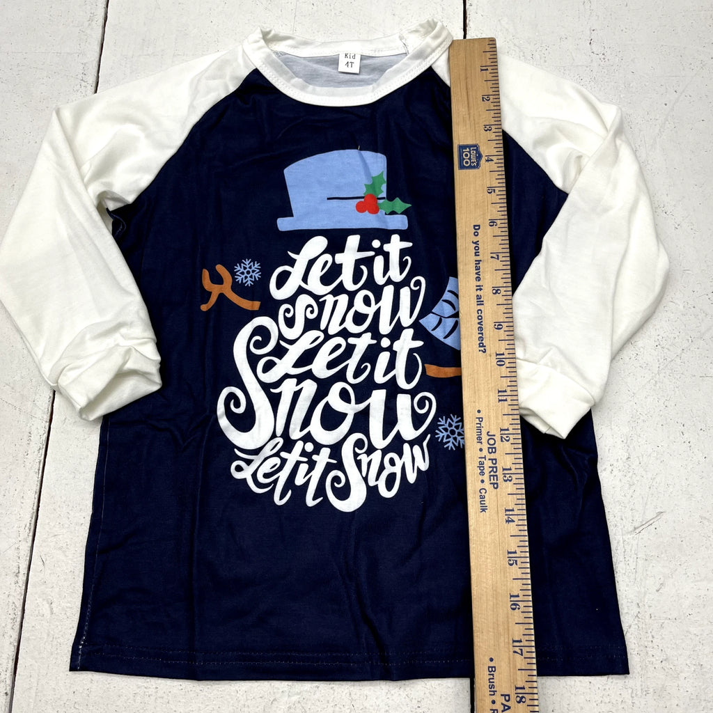 Blue "Let It Snow" Graphic Print 2 Piece Long Sleeve Pajama Set Kids Size 4T NEW