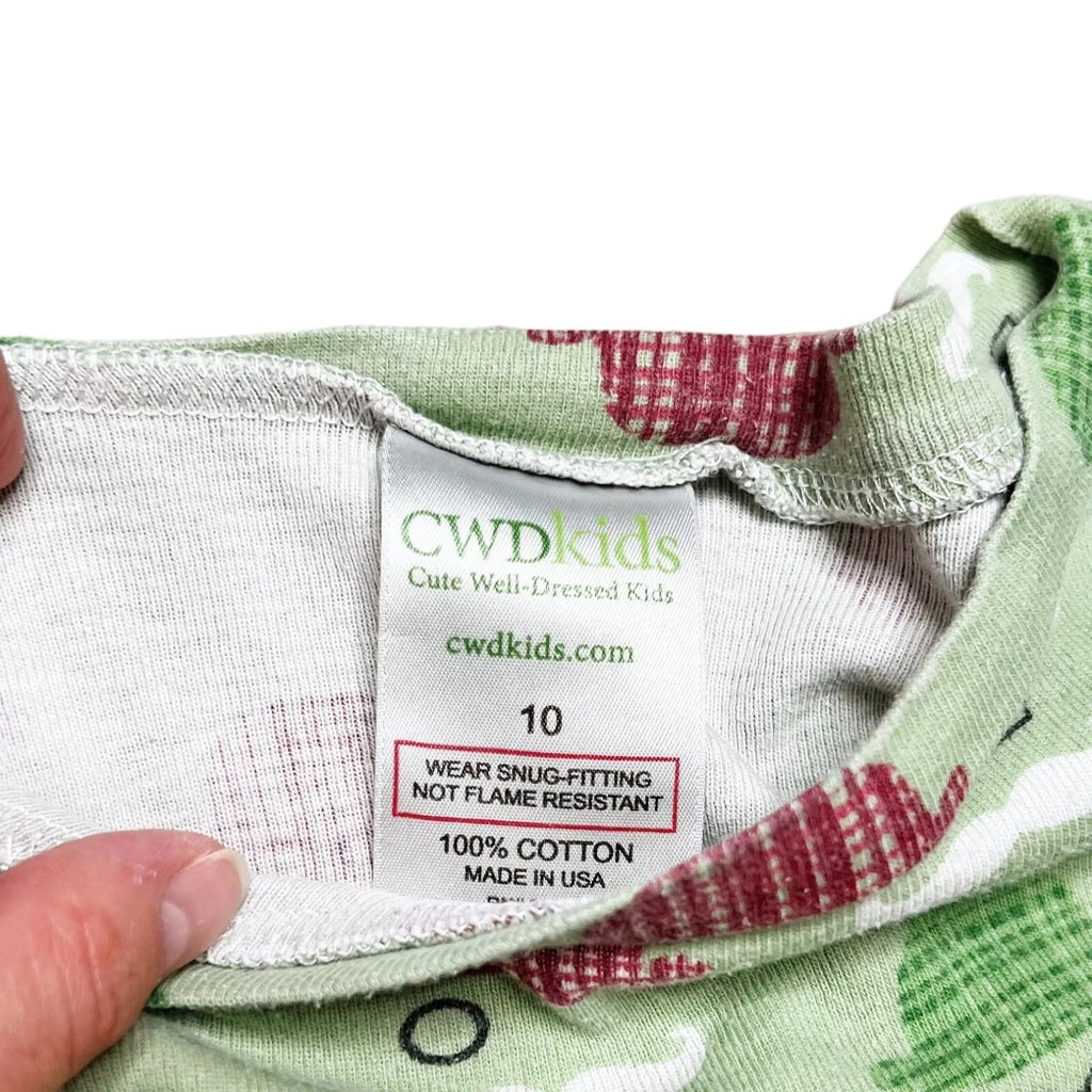 CWD Kids Christmas Pajama Set Unisex Kids Size 10 Green Santa Two Piece