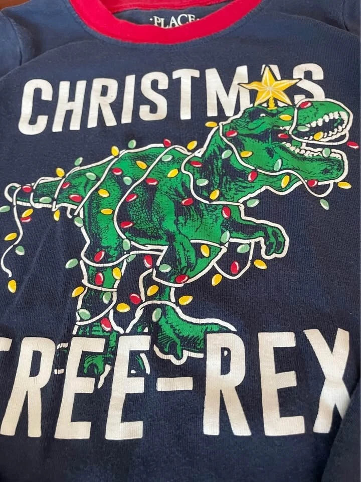Christmas Dinosaur Tree-Rex Graphic Print PJ Pajama Top Bottom Set Boy Kid Sz 6
