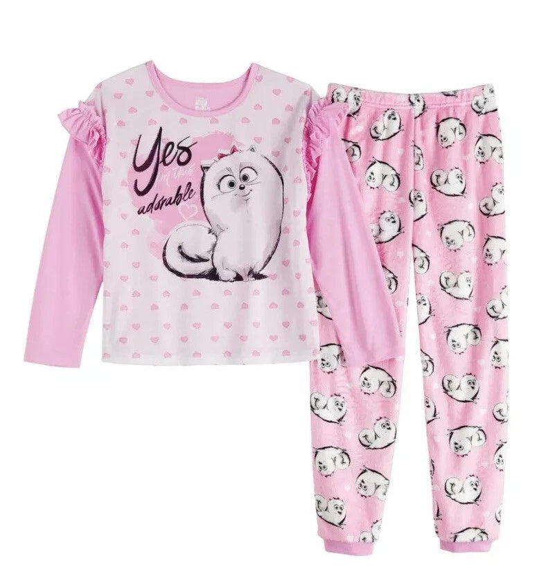 Girl’s  SECRET LIFE OF PETS 2 Top & Plush Bottom Pajama Set Size 8 NWT