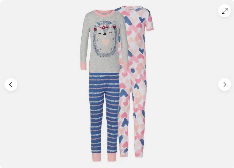 Kirkland Signature kids’ HEDGEHOG & HEARTS  4 Pc Pajama Set(PINKS/GRAY 4T)NWT