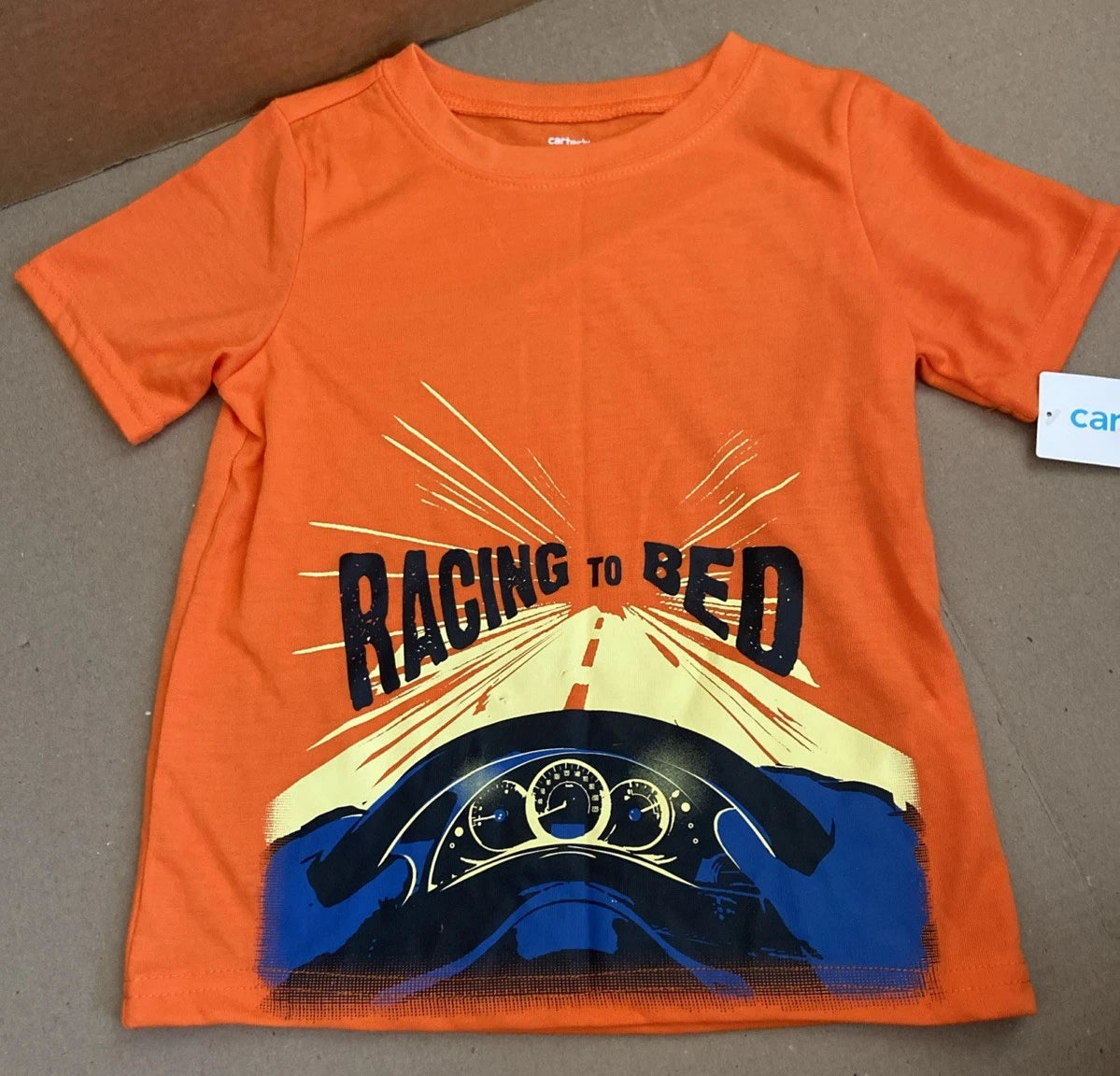 Boy's Carter's Shorts Pajama Set "Racing to Bed" Orange Size 4 *NEW* Carters