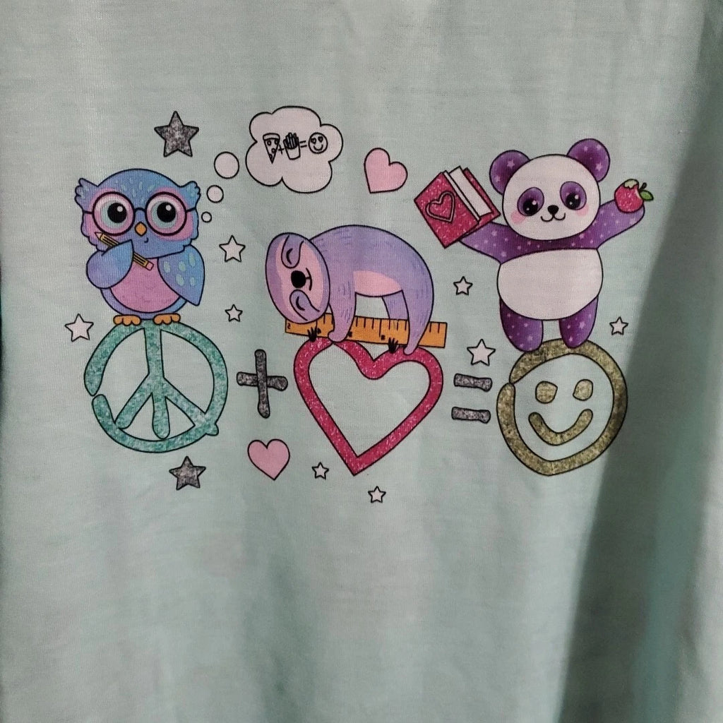 Girls XL Pajama Set Piece and Love Long Sleave Blue Pink