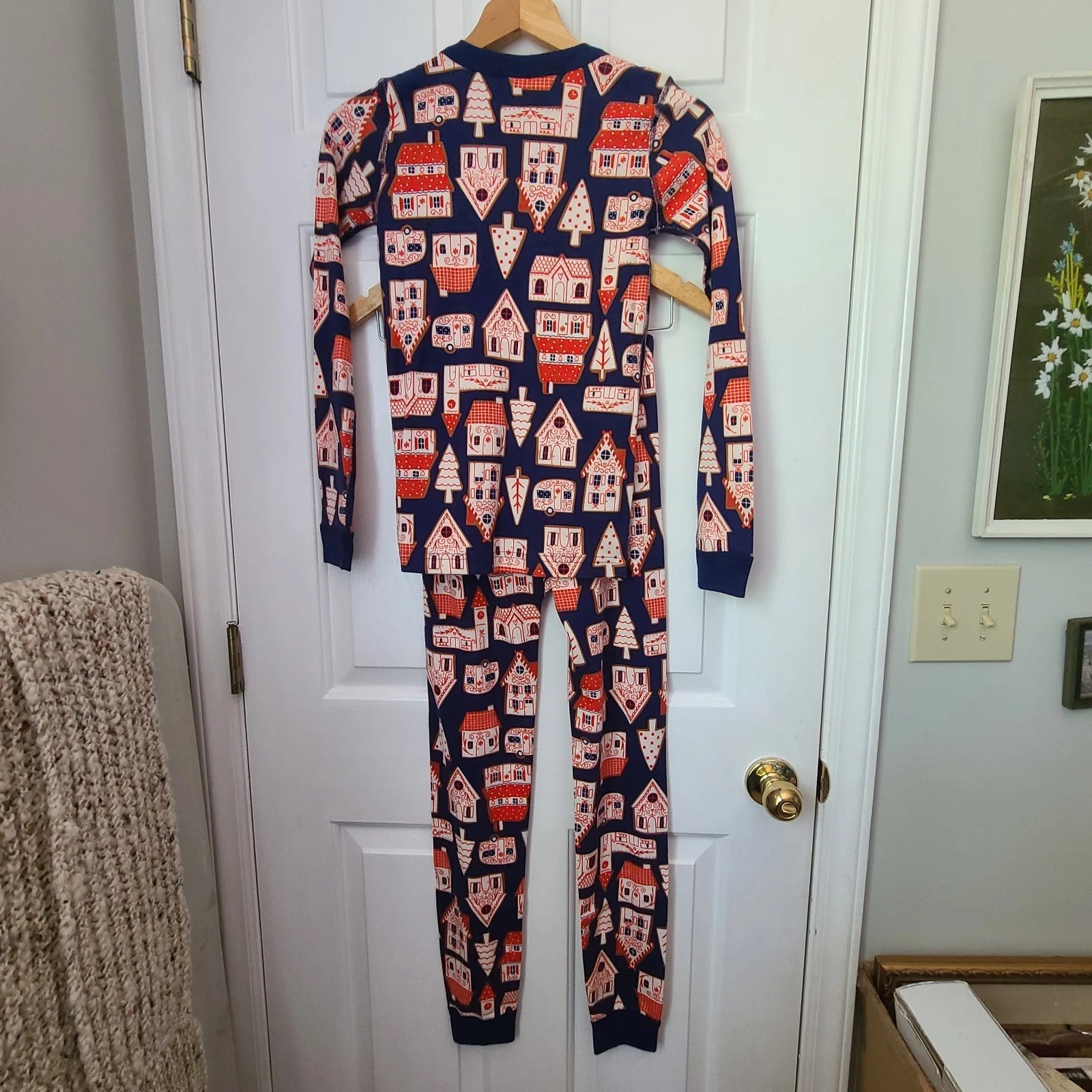 Hanna Andersson Christmas Gingerbread Organic Cotton Long John Pajamas Kids 12