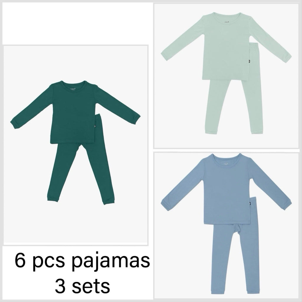 HAPIU Bamboo Pajamas 6 Pcs 3 Set Sage, Slate, Emerald 12/18 Months Boys & Girls