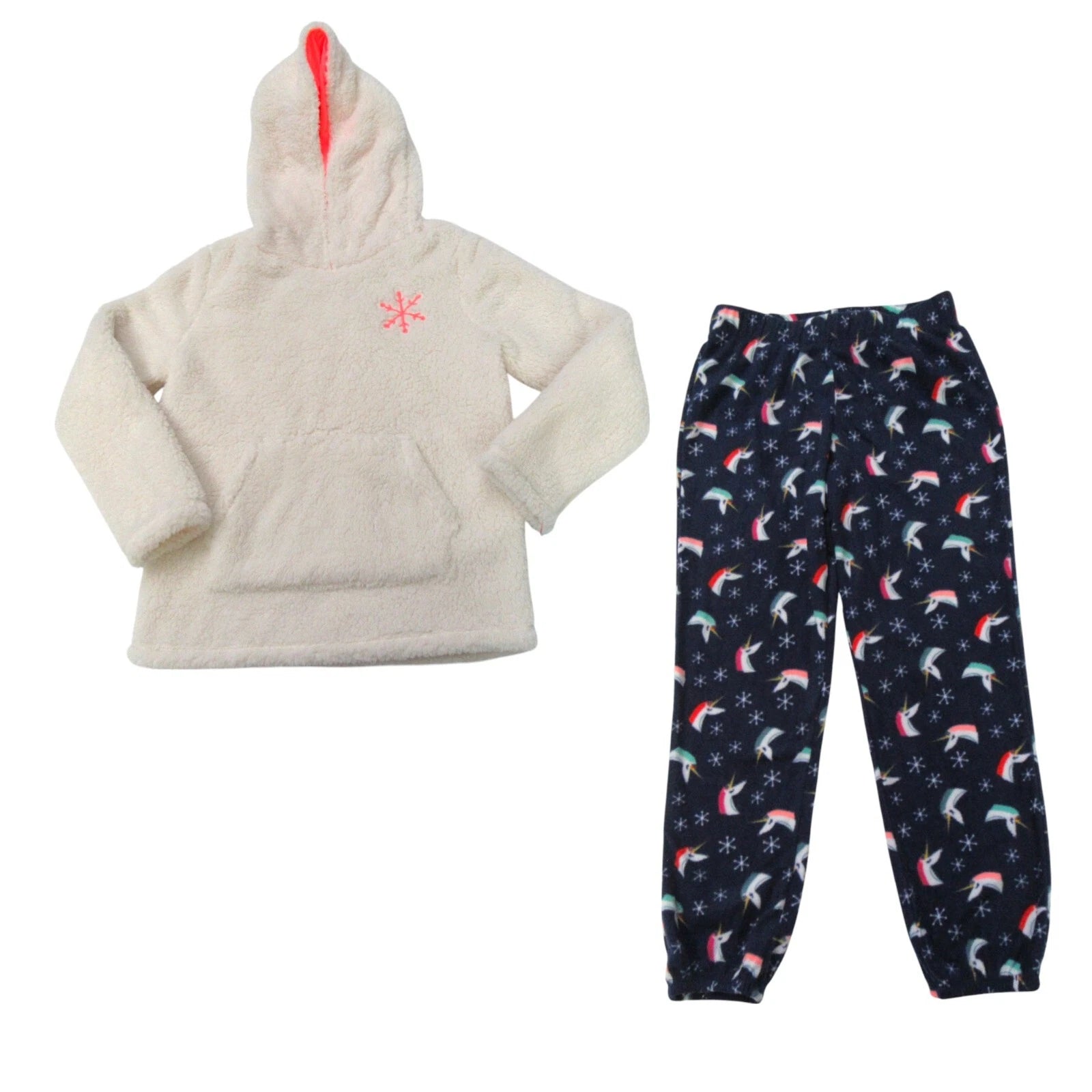 Cat & Jack Girls Size M 7-8 Unicorn Hooded Sweatshirt Pajama Pants Sleepwear Set