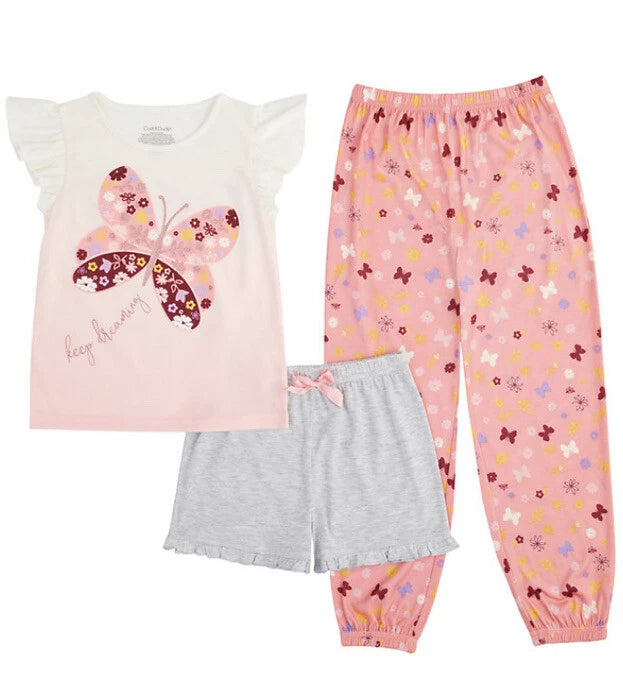 Girl’s CUDDL DUDS "Keep Dreaming" Butterfly 3-Piece Pajama Set Size XS (4-5) NWT