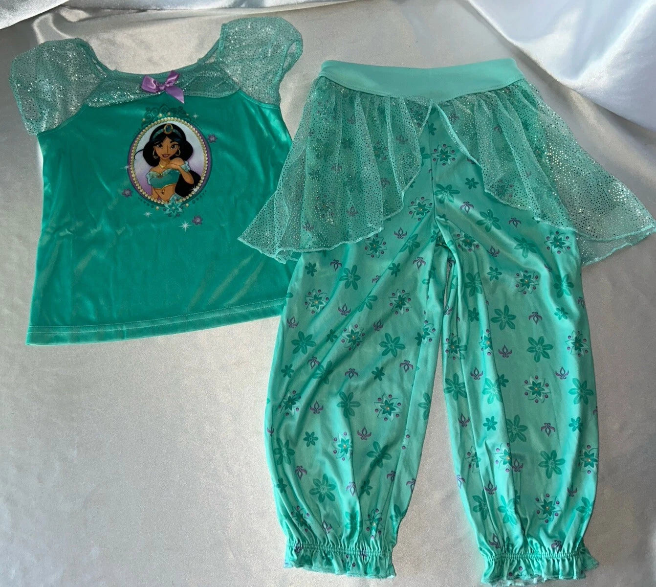 Disney Princess Jasmine Pajama Set Tutu Pants Sparkle Ruffle Sleeve 4T