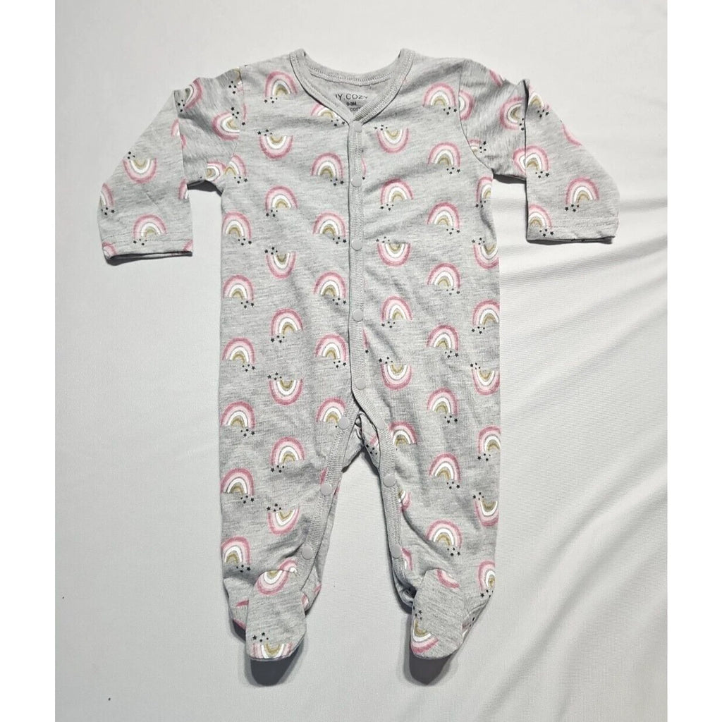 JY Cozy Baby Girl Footie Pajamas 0-3M Floral and Rainbows