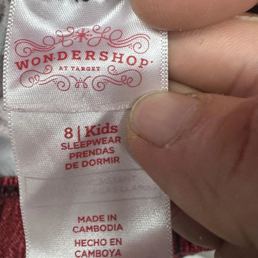 Wondershop Pajama Set Kids 8 Red Black Buffalo Plaid Button Up Sleepwear Flannel