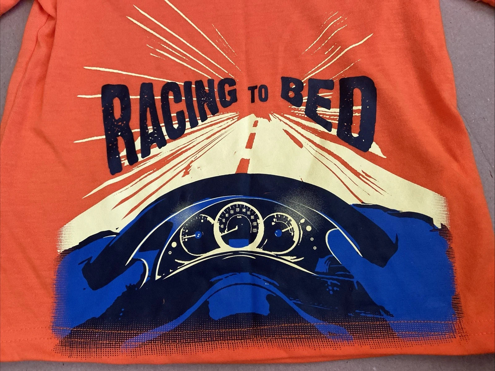 Boy's Carter's Shorts Pajama Set "Racing to Bed" Orange Size 4 *NEW* Carters