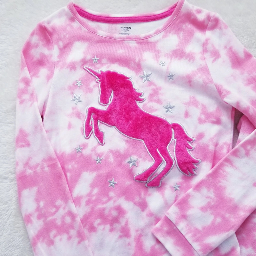 Girls Soft and Snag Long Sleeve Pajama Set Unicorn Design Pink