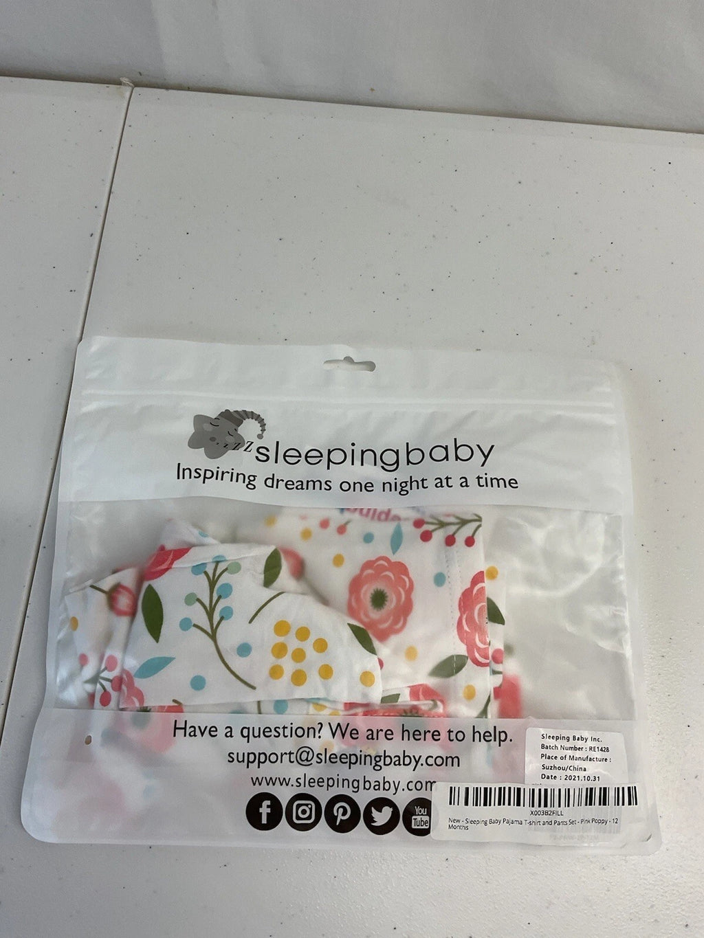 NEW Sleeping Baby Pajama Set Girls Floral Bamboo Long sleeve 12 MOS