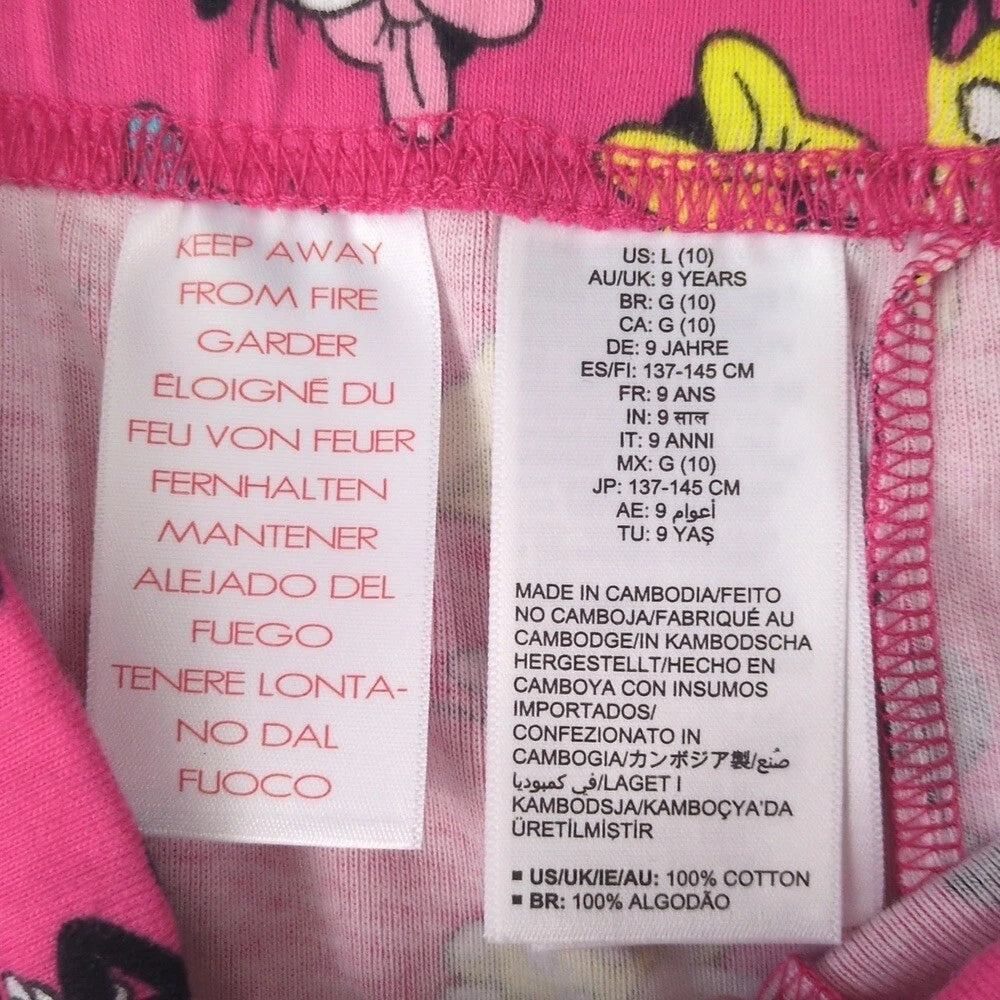 Disney Girl's Pink Minnie Mouse Print Pajamas Size L 10