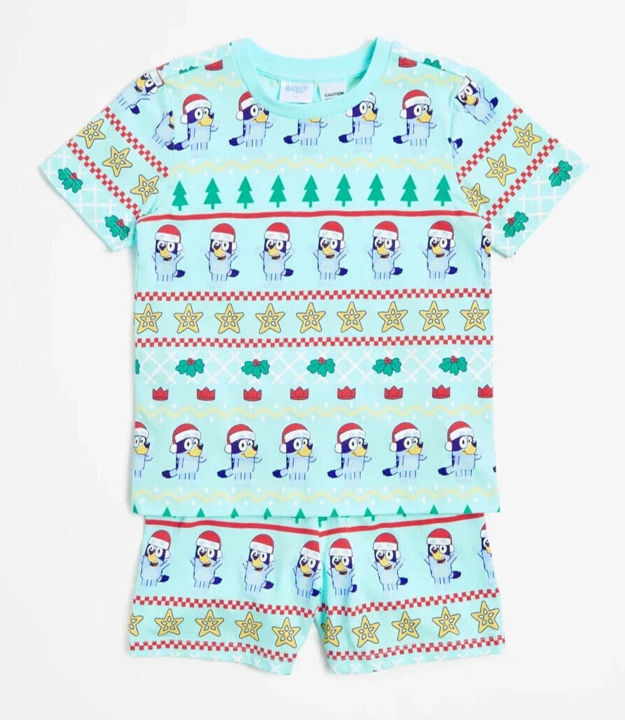 Boys girls size 2 BLUEY blue COTTON Christmas summer pyjamas  Bluey NEW A 003