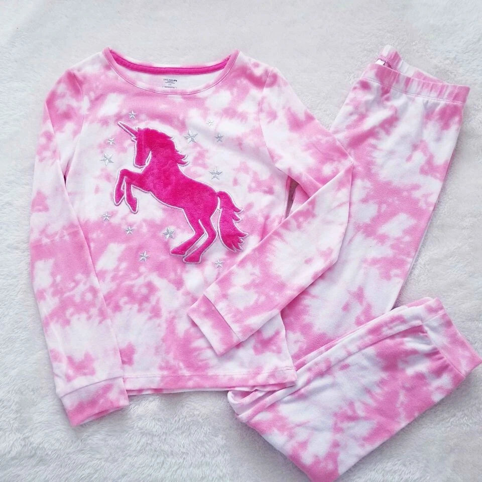 Girls Soft and Snag Long Sleeve Pajama Set Unicorn Design Pink