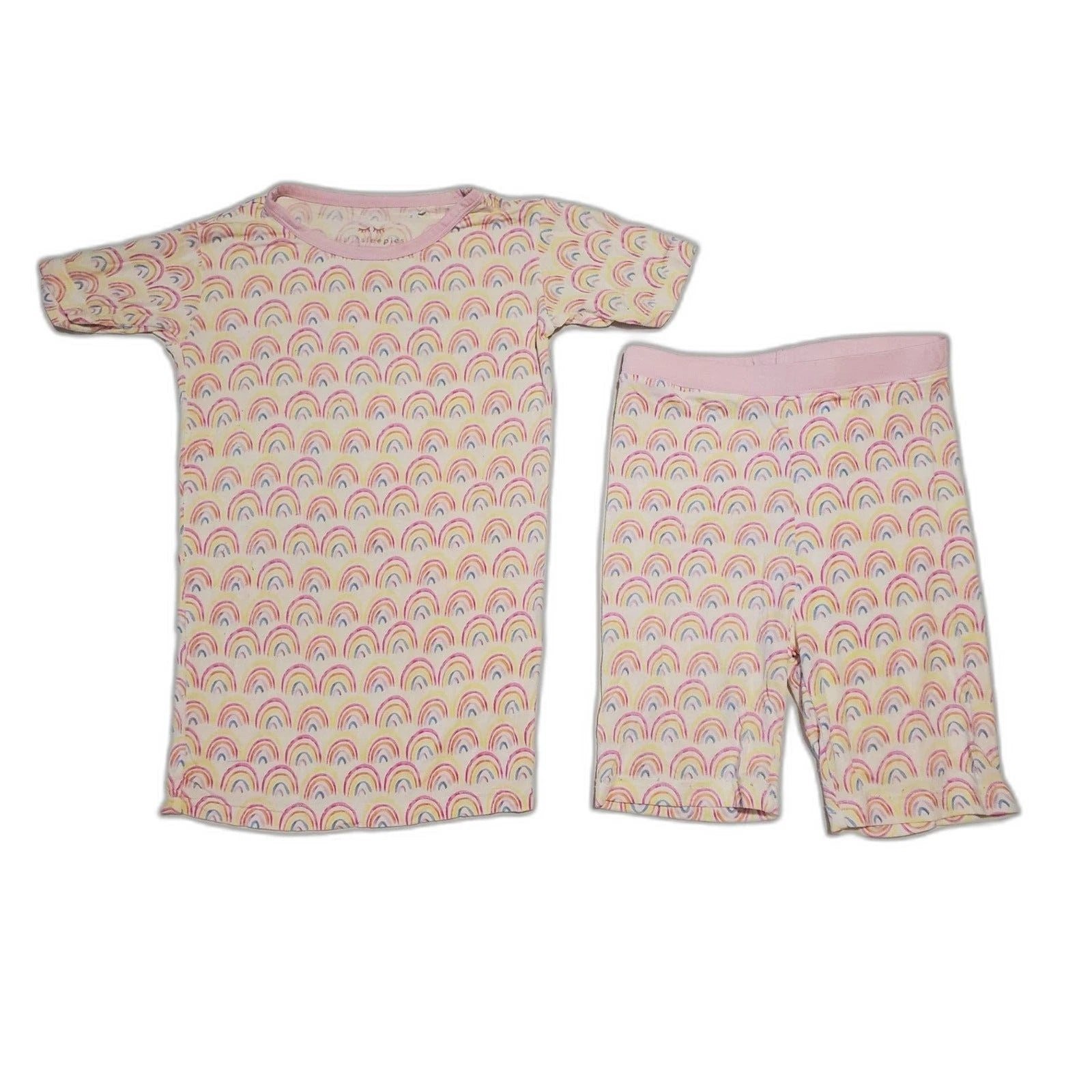 Little Sleepies Girls 7/8 Pink Pastel Rainbows Short Sleeve Pajama Set
