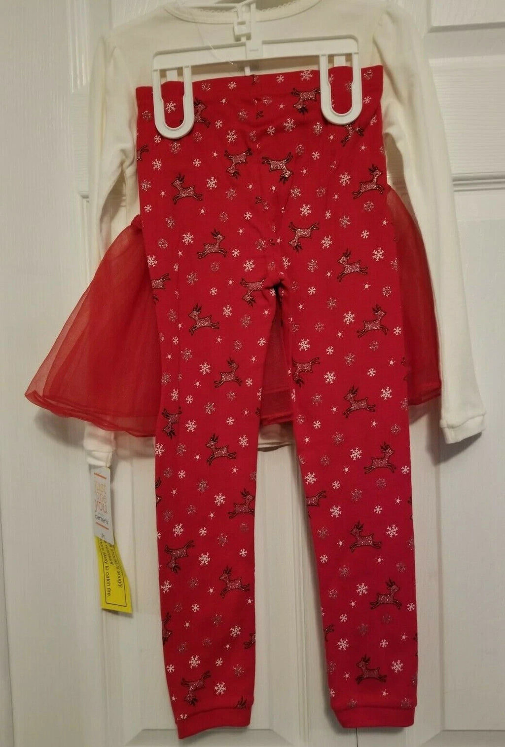 Santas Nice List Just One You Girl 3 Pc Outfit 5T Carter's Tutu Pants Pajama NEW