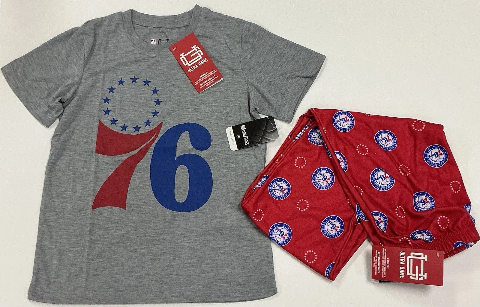 NBA Ultra Game Philadelphia 76ers Kid’s Pajama 2-Piece Set, Red And Grey, 10-12