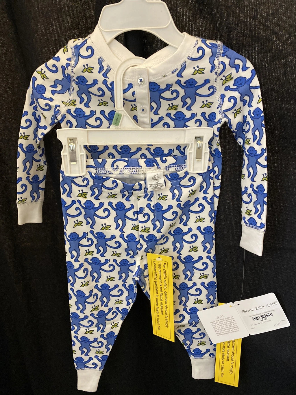 roberta roller rabbit kids pajama set monkey blue 12-18 M