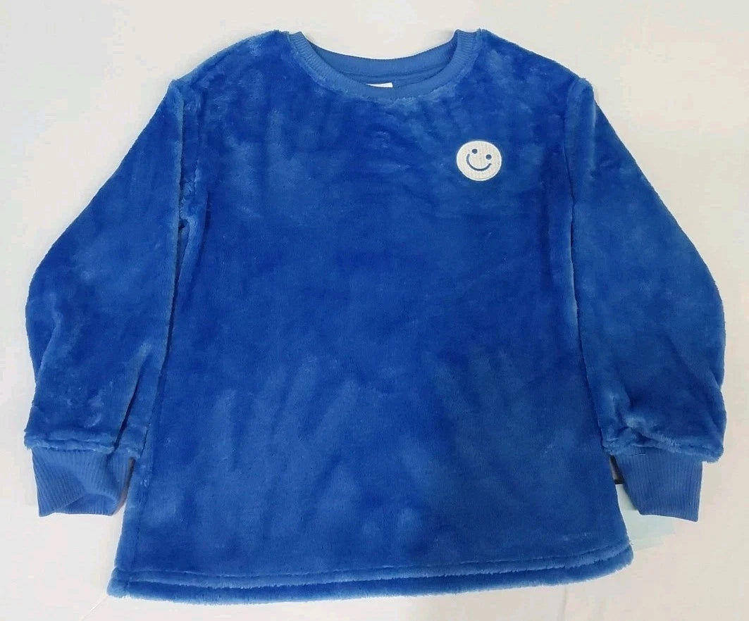 Cat & Jack S (6/7) Blue 'Smiley Fair Isle' Long Sleeve 2 Piece Fleece Pajama