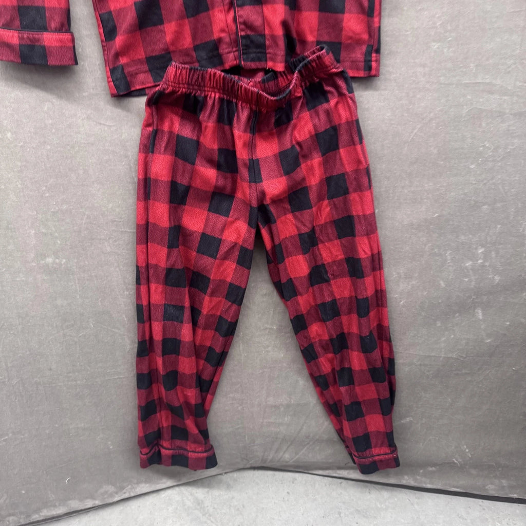 Wondershop Pajama Set Kids 8 Red Black Buffalo Plaid Button Up Sleepwear Flannel