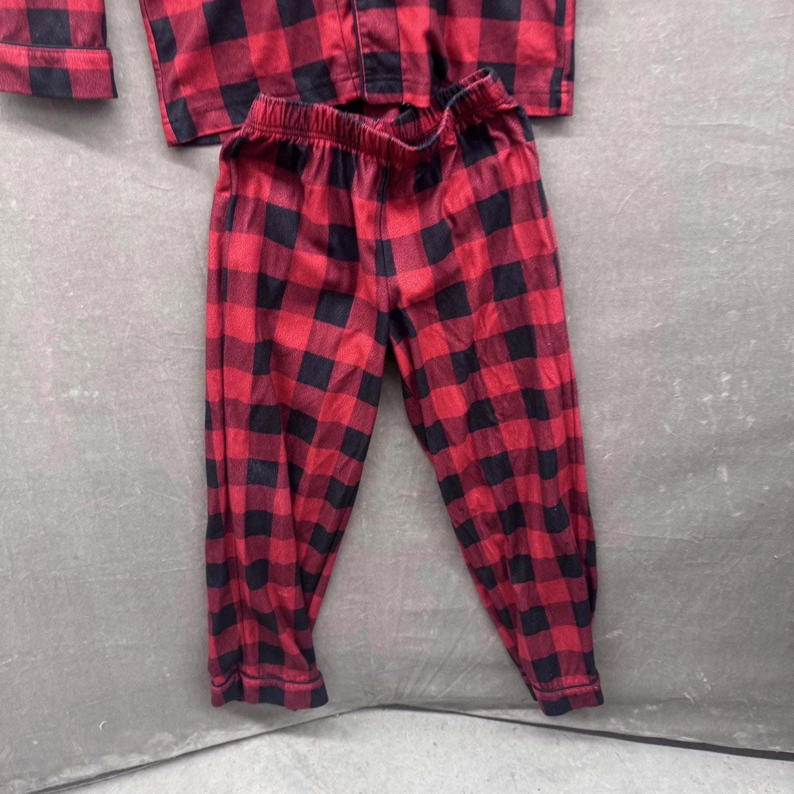 Wondershop Pajama Set Kids 8 Red Black Buffalo Plaid Button Up Sleepwear Flannel