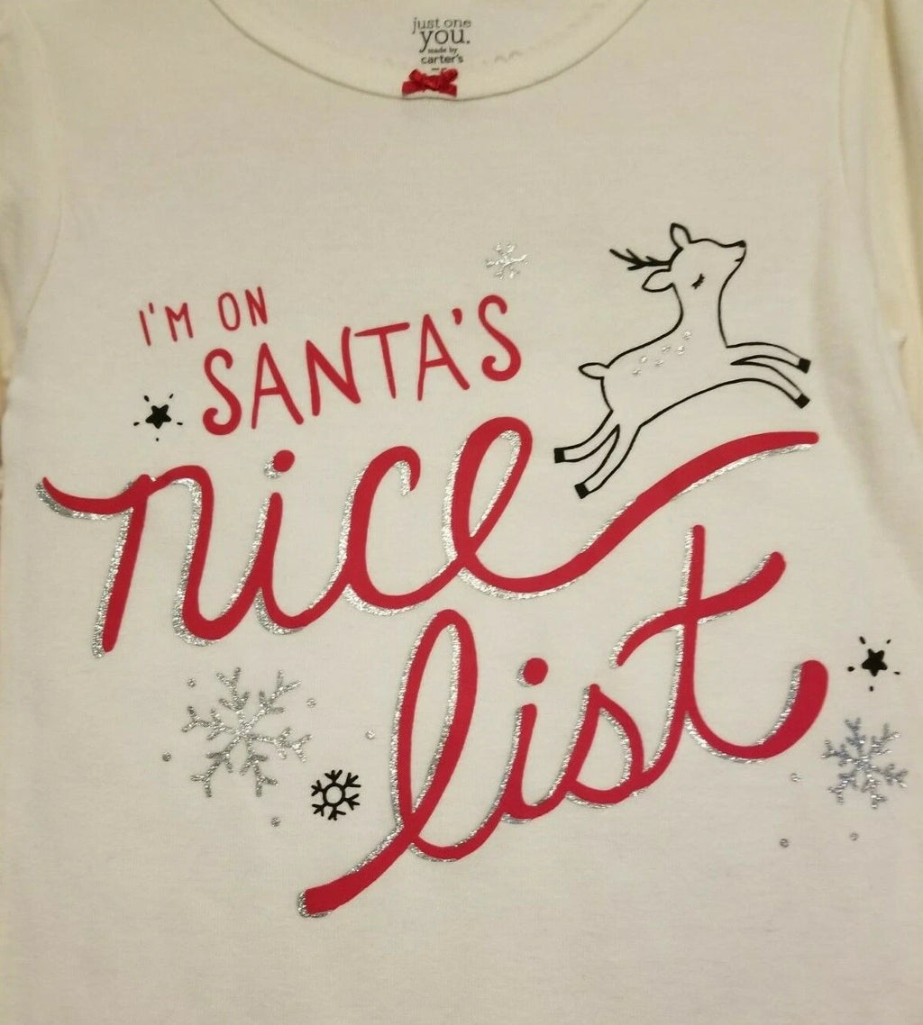 Santas Nice List Just One You Girl 3 Pc Outfit 5T Carter's Tutu Pants Pajama NEW