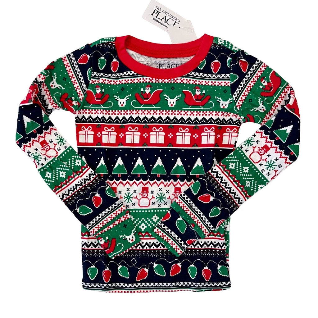 NWT Children's Place Unisex Glow Christmas Fair Isle Cotton Pajamas - SIZE 4