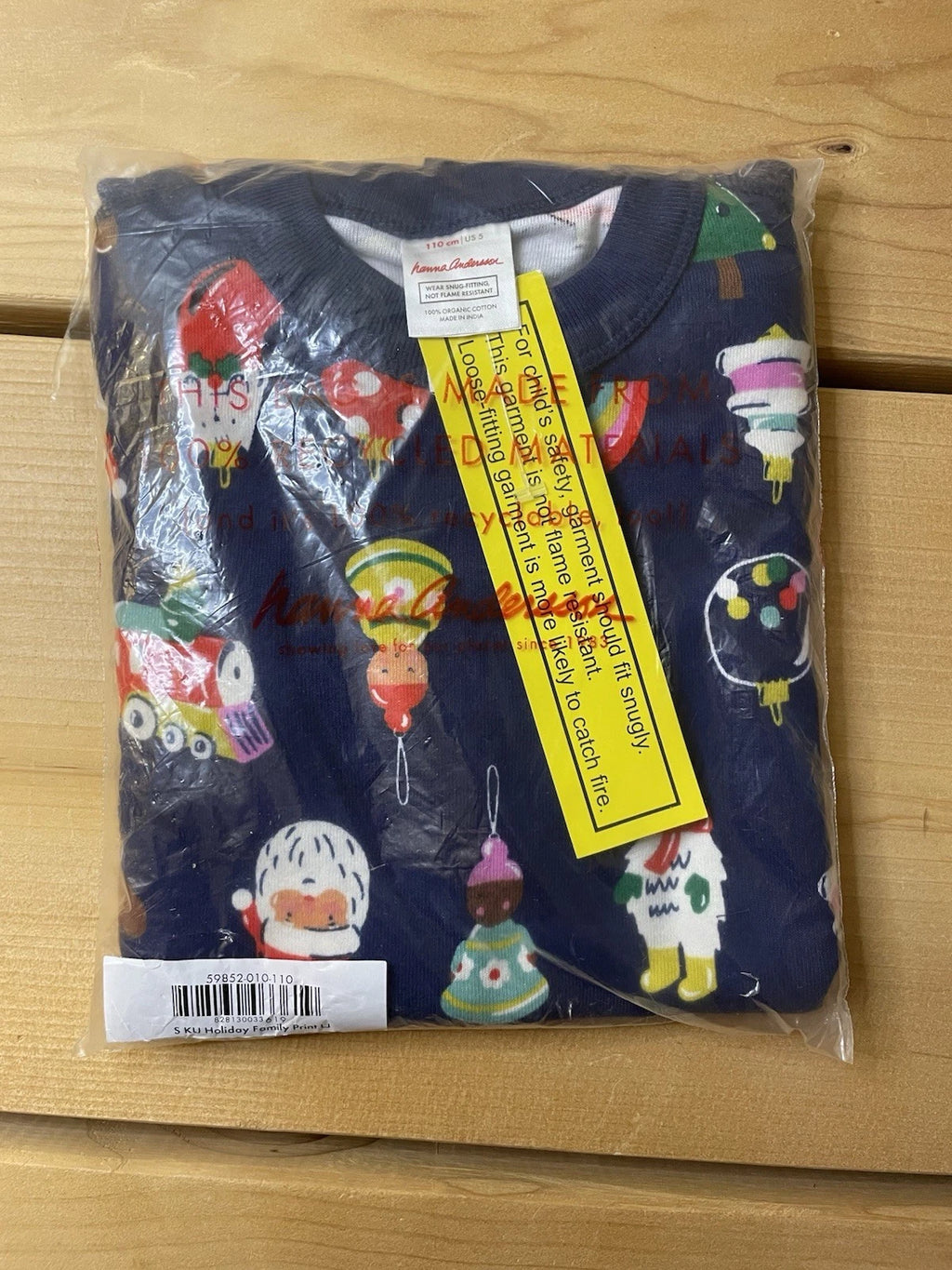 HANNA ANDERSSON CHRISTMAS HOLIDAY ORNAMENTS LONG JOHN PAJAMAS SZ 5/110 Cotton