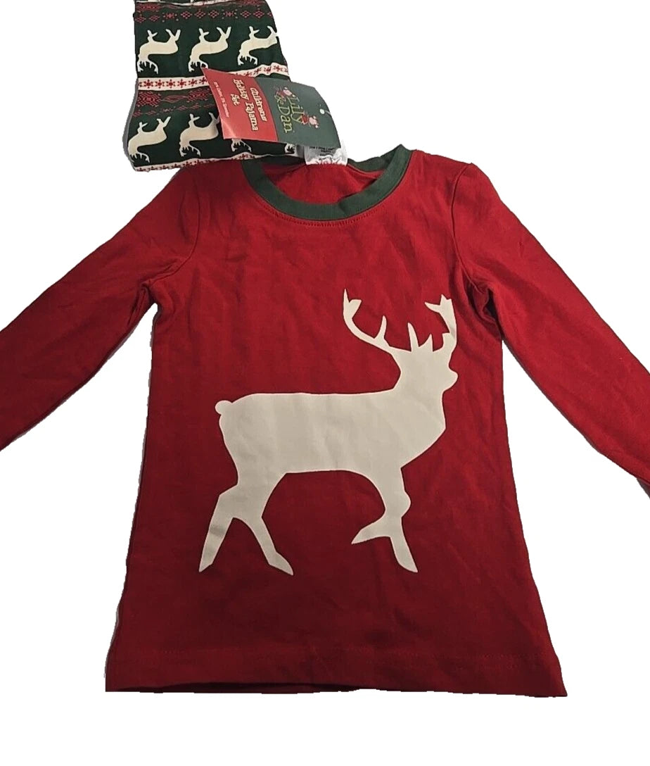 Lily And Dan Childrens Holiday Pajama Set Red Reindeer Cotton Size 3T New