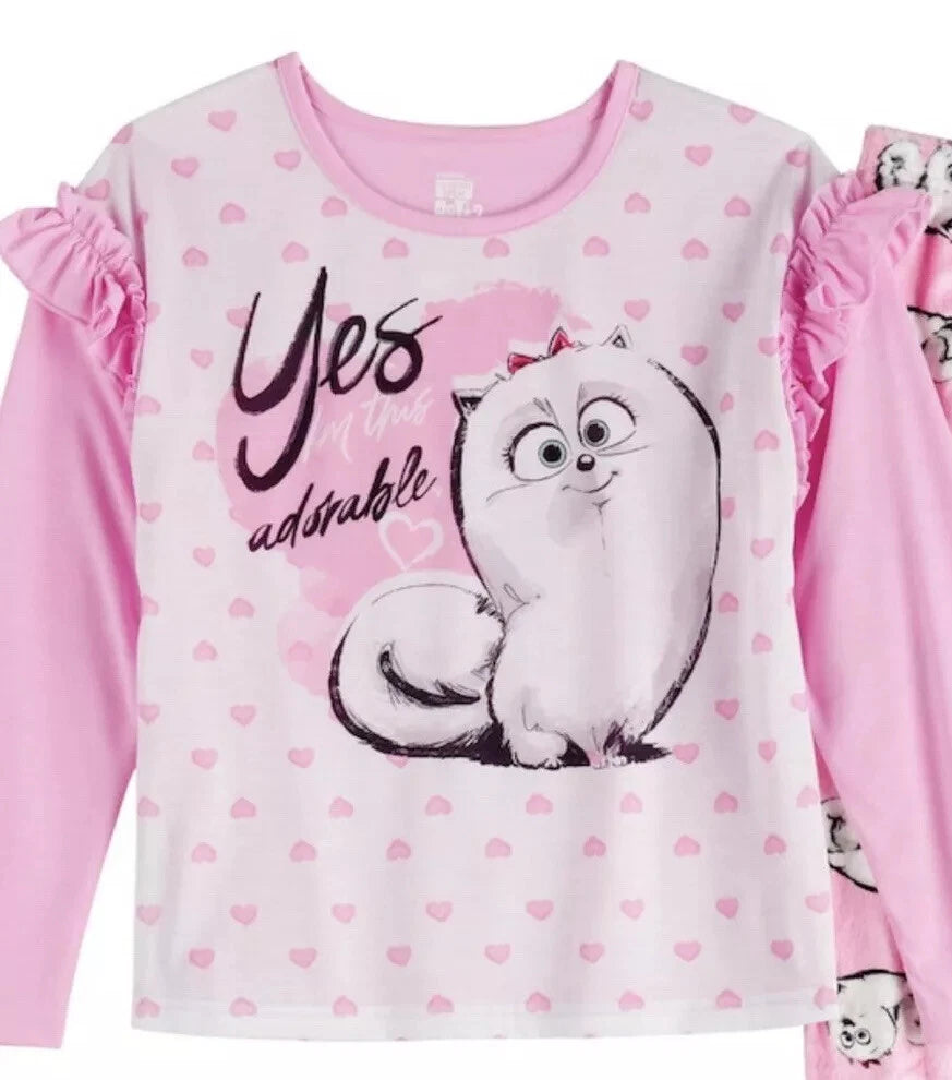 Girl’s  SECRET LIFE OF PETS 2 Top & Plush Bottom Pajama Set Size 8 NWT